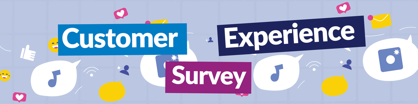 "Customer Experience Survey" with an image of an ear and emojis