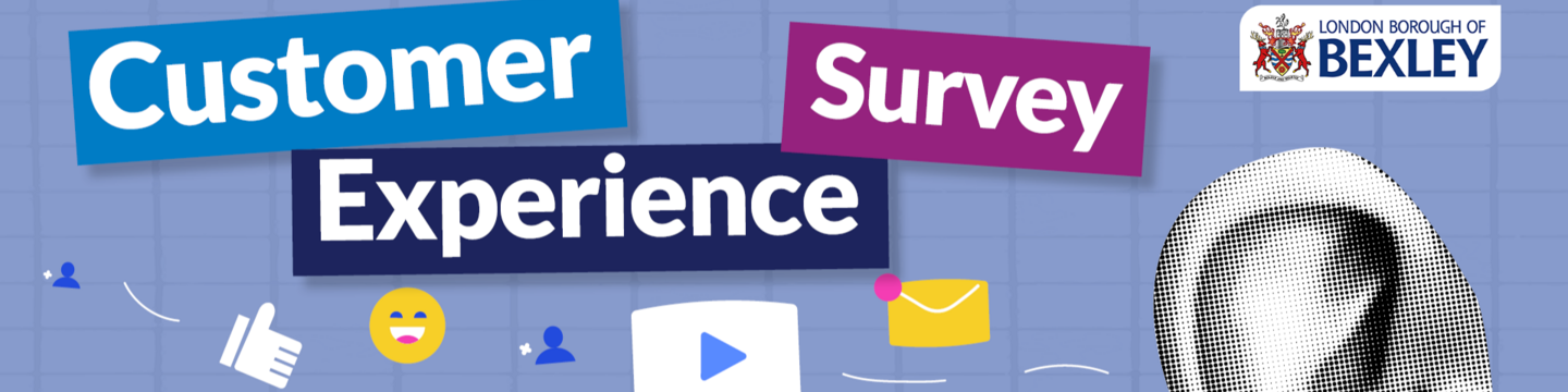 "Customer experience survey" with a photo of an ear and emojis
