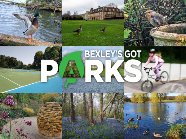 Lots of photos of different parks - including ducks, a robin, flowers, a lake and tennis court
